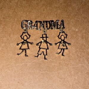 Vintage Grandma Brooch with 3 Child Charms - 2 girls 1 Boy